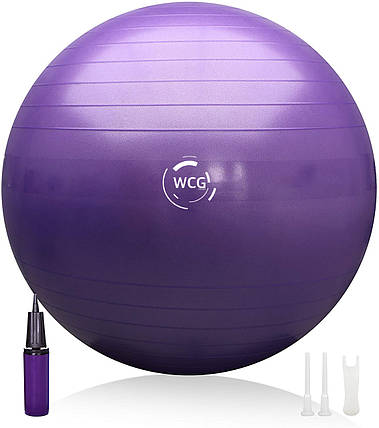 М'яч для фітнесу (фітбол) WCG 65 Anti-Burst 300 кг Фіолетовий + насос, фото 1
