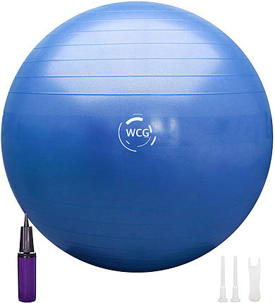 М'яч для фітнесу (фітбол) WCG 65 Anti-Burst 300кг Голубий + насос, фото 1
