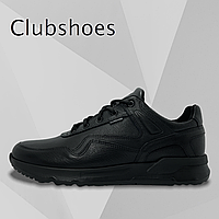 Мужские осенние кроссовки Clubshoes черные кожаные с шнуровкой осень/весна деми 220
