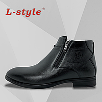 Ботинки мужские зимние L-Style (Львов) кожаные c натуральным мехом высокие черные на молнии 3824чорн