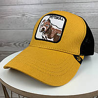 Кепка чоловіча, кепка принтована, кепка з принтом Пітбуль, кепка з бавовни Жовта