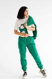 Прогулянковий костюм оверсайз, трендовий жіночий костюм, зелений вельветовий костюм, світшот і штани джогери, фото 5
