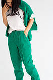 Прогулянковий костюм оверсайз, трендовий жіночий костюм, зелений вельветовий костюм, світшот і штани джогери, фото 6