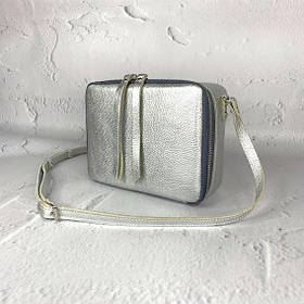 Сумка жіноча "КВАДРО" натуральна шкіра, срібний флотар