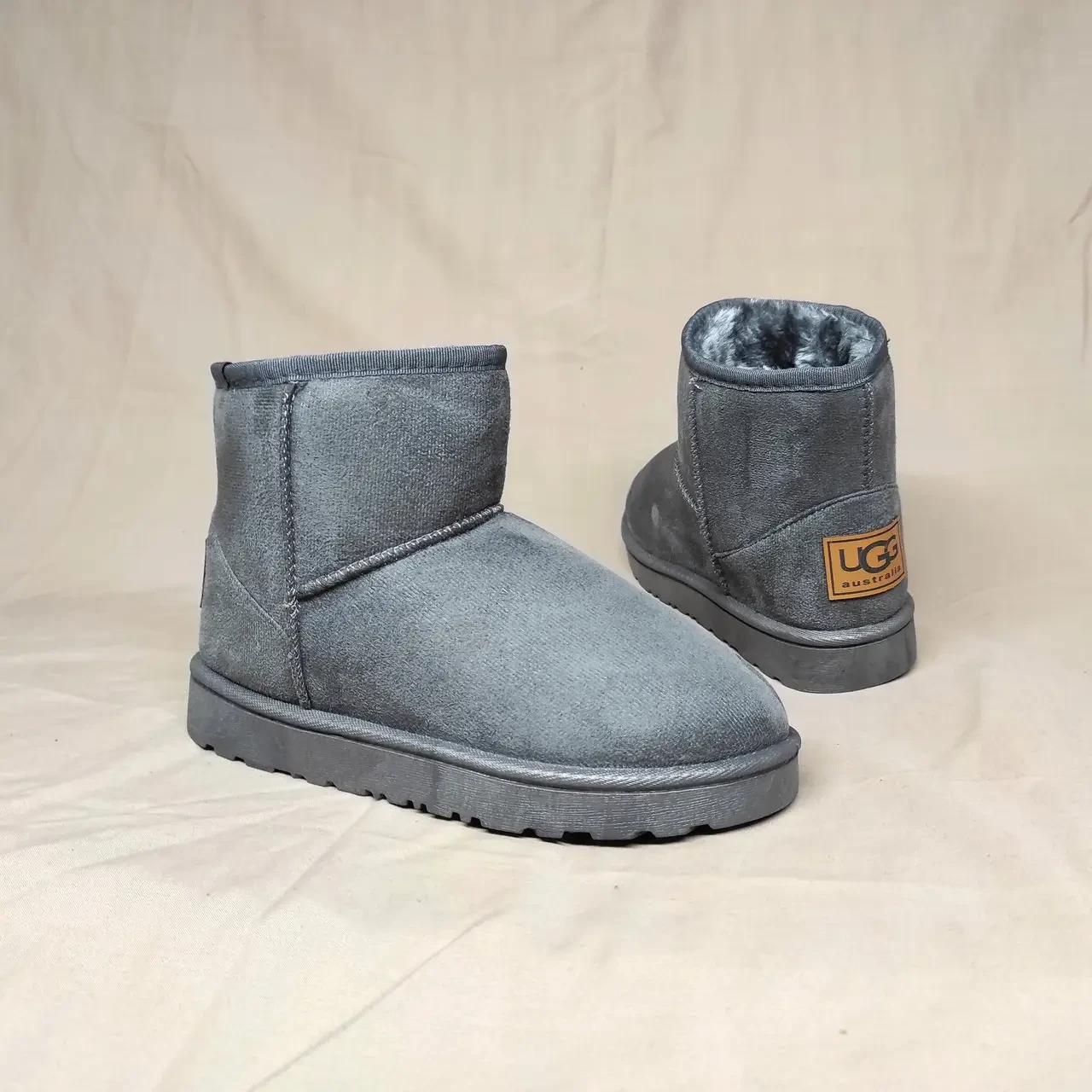 Уги UGG СІРНІ Екозамша низькі зимові жіночі унісекс короткі штучна замша UGG Grey