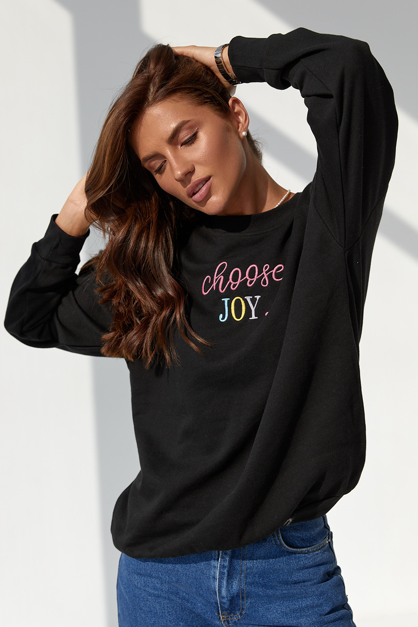 Сувітшот жіночий з вишитою написом choose joy - чорний колір, L (єсть розміру)