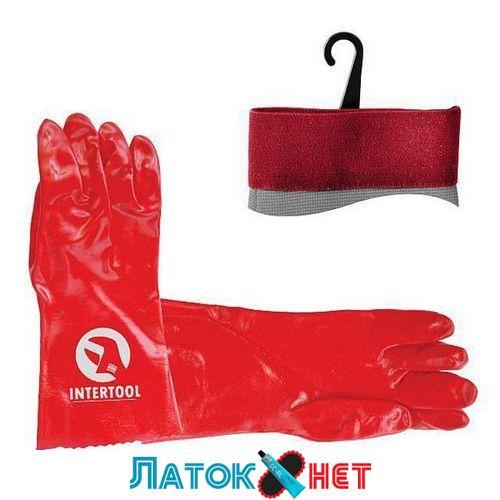 Перчатка оліїста бавовнанна трикотаж покрита 35 см червона SP-0007 Intertool