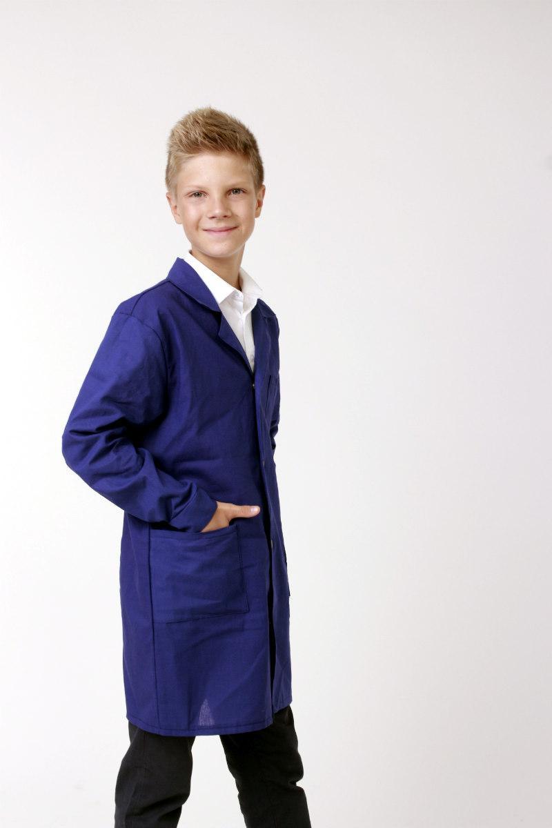 Халат шкільний робочий для уроків праці Garment Factory на кнопках, бавовна 100%, колір синій, 36 розмір | Халат на працю