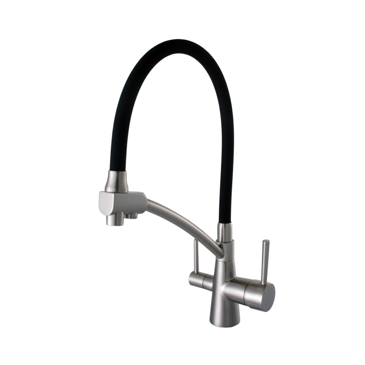 Змішувач для кухні латунний з гнучким гусаком під осмос GLux LAZER GLLR-0700-8-STSTEEL Сатин-чорний, фото 1
