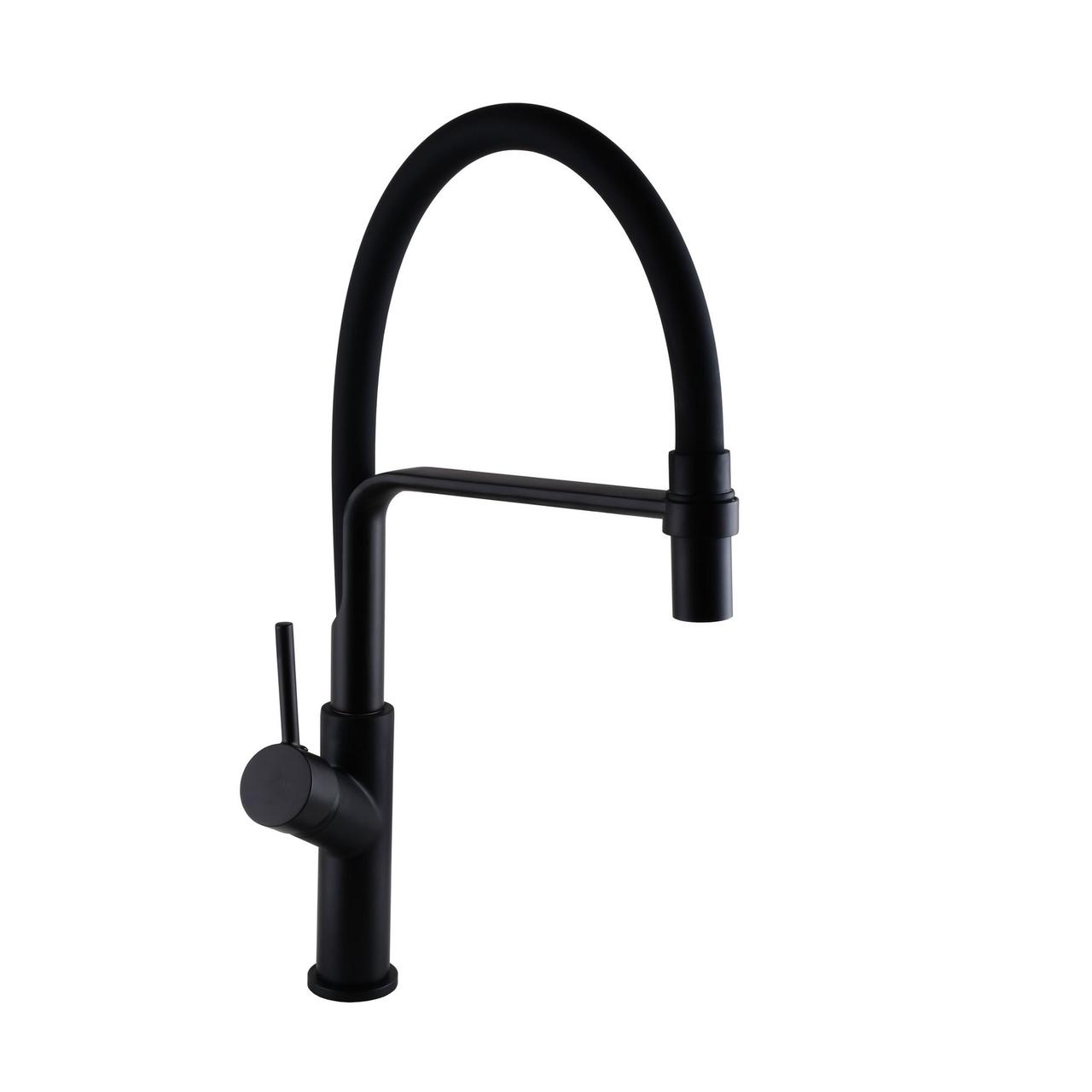 Змішувач для кухні з чорним гнучким гусаком GLux DENVER Flex GDF-32-10-01 Чорний матовий, фото 1