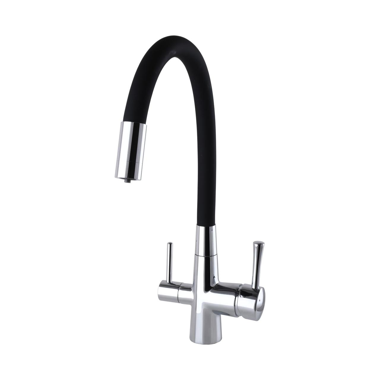 Змішувач для кухні латунний під осмос із гнучким гусаком GLux LAZER GLLR-0903-00 Чорний хром, фото 1