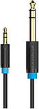 Аудіо кабель Vention 3.5 мм minijack до 6.5 мм Jack для мікшера, підсилювача, гітари 5 м Чорний BABBJ, фото 3