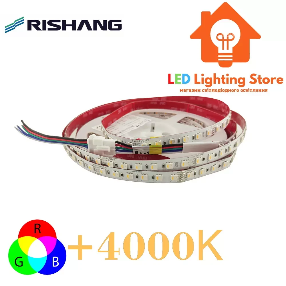 Світлодіодна стрічка RGB+4000K RISHANG, smd5050, 24V, 84 led/m, 21W, IP20, RD0284AC-A (18035), фото 1