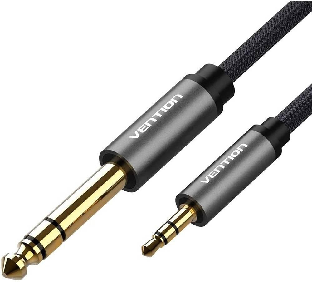 Аудіо кабель Vention 3.5 мм minijack до 6.5 мм Jack для мікшера, підсилювача, гітари з нейлоновою опліткою 1 м Чорний BAIHF