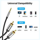 Аудіо кабель Vention 3.5mm Jack на 2RCA металевий корпус стерео 1,5 м Чорний BCFBG, фото 3