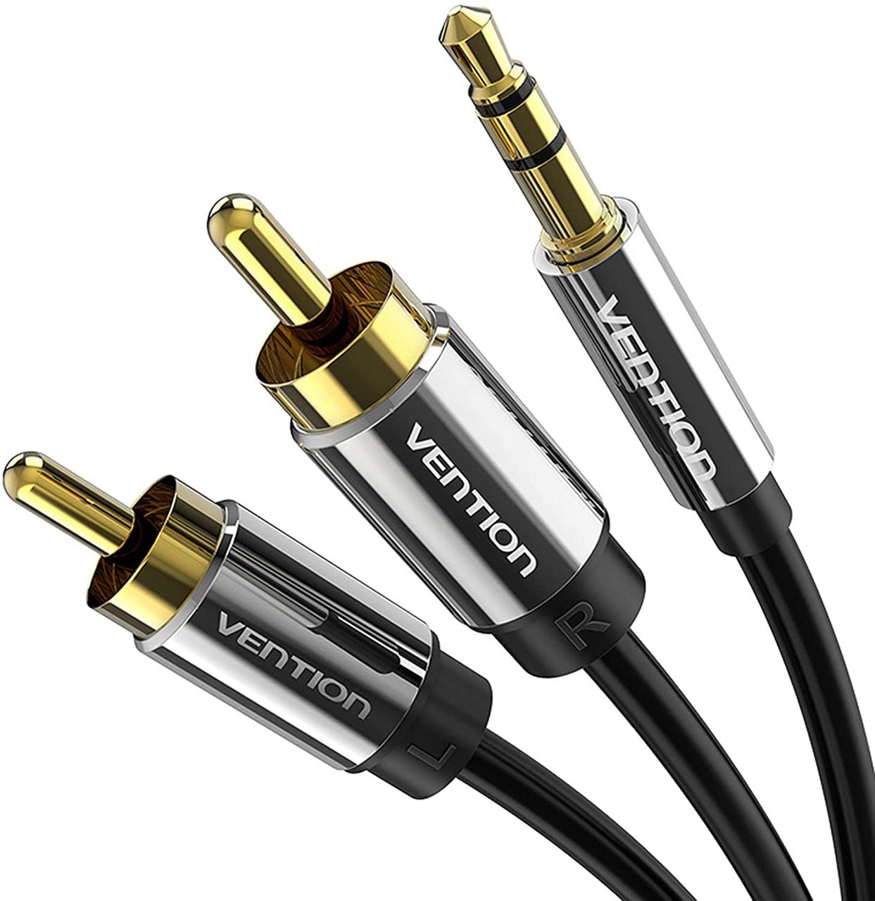 VENTION звуковий кабель 3,5 мм до 2 RCA Y Розгалужувач Стерео аудіокабель BCFBF (1 м, чорний)