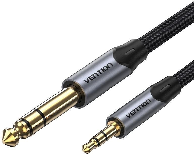 Аудіо кабель Vention 3.5 мм minijack до 6.5 мм Jack для мікшера, підсилювача, гітари з нейлоновою опліткою 1 м Чорний BAUHF