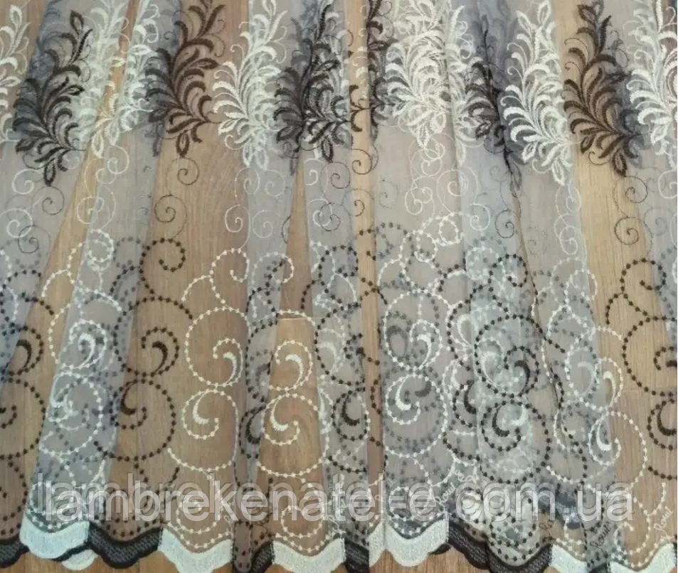 Тюль з вишивкою кольору венге, залишки 4,8+4,5+2,8+2,3 м, фото 1