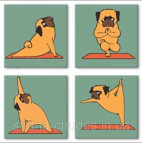 Набор для розпису по номерам Поліптих "Yoga-dog"(4шт.)18*18см