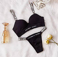 Комплект женского нижнего белья Victoria`s Secret, Push-up + трусики-бразилиана Виктория Сикрет (чашка B)