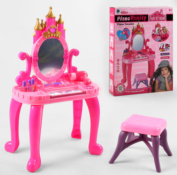 Дитячий туалетний столик ТРЮМО-ПІАНІНО для дівчинки 661-36 зі стільчиком / 12 мелодій / рожевий - фото 1 - id-p1672109149