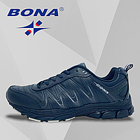 Мужские кожаные кроссовки Bona осень/весна повседневные синие деми 646W 45.
