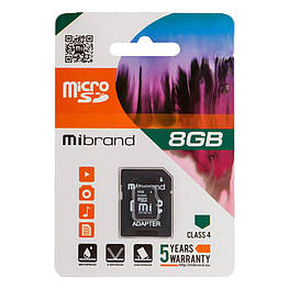 Карта Пам'яті Mibrand MicroSDHC 8gb Class 4 & Adapter