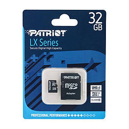 Карта Пам'яті Patriot LX Series MicroSDHC (UHS-1) 32gb Class 10 & Adapter