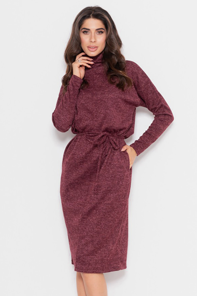 Зимове тепле ангрове жіноче плаття-міді, марсала, фото 1