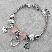 Pandora браслет серебристого цвета сердечко с розовыми шармами 9 штук длина браслета 22 см ширина 3 мм