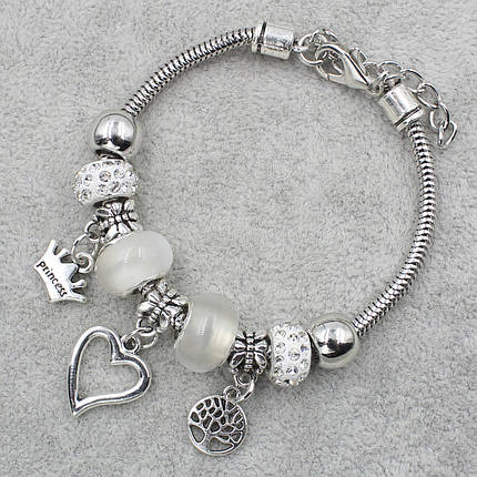 Pandora браслет серебристого цвета сердце с надписью с шармами 9 штук длина браслета 22 см ширина 3 мм, фото 2