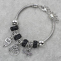 Pandora браслет серебристого цвета дерево с чёрными шармами 9 штук длина браслета 18- 23 см