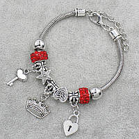 Pandora браслет серебристого цвета корона с красными шармами 9 штук длина браслета 18-23 см