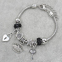 Pandora браслет серебристого цвета корона с черными шармами 9 штук длина браслета 18-23 см