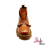 Жіночі черевики в стилі лоферів демісезонні зі натуральної шкіри рудого кольору «Style Shoes», фото 3
