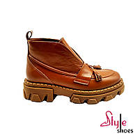 Жіночі черевики в стилі лоферів демісезонні зі натуральної шкіри рудого кольору «Style Shoes», фото 2