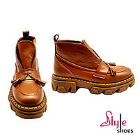 Жіночі черевики в стилі лоферів демісезонні зі натуральної шкіри рудого кольору «Style Shoes», фото 4