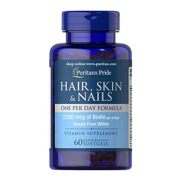 Вітаміни для шкіри, нігтів і волосся — Puritan's Pride Hair, Skin&Nails One Per Day Formula/60 softgels