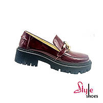 Бордові жіночі лофери з натуральної лакової шкіри “Style Shoes”, фото 2