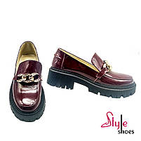 Бордові жіночі лофери з натуральної лакової шкіри “Style Shoes”, фото 5