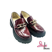 Бордові жіночі лофери з натуральної лакової шкіри “Style Shoes”, фото 3