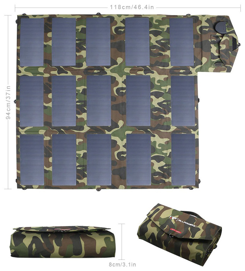 Солнечное зарядное устройство Allpowers 100W до 18V USB 5V*2 + DC 9-18V ( AP-SP-012 ) Camouflage - фото 3 - id-p1671242175