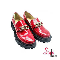 Червоні жіночі лофери з натуральної лакової шкіри “Style Shoes”, фото 4