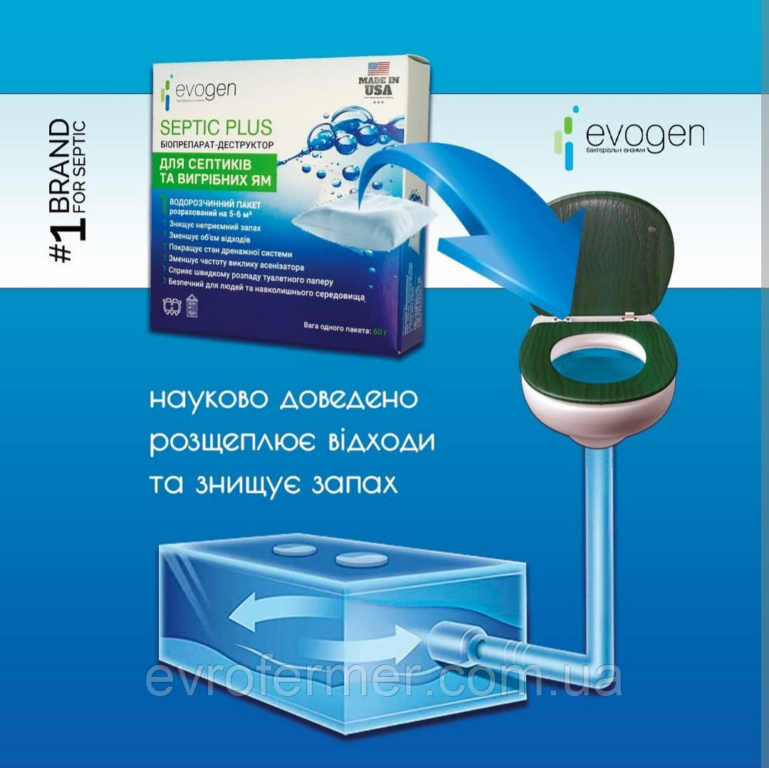 Биопрепарат (деструктор) Evogen Septic Plus 60г для септиков и выгребных ям - фото 3 - id-p1647237627