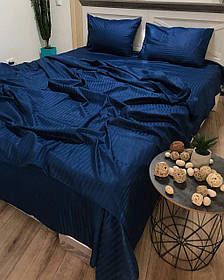 Розкішна постільна білизна страйп-сатин синя Туреччина, 100% бавовна, стильний дизайн і яскраві кольори