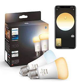 Розумні LED лампочки Philips Hue E27 White Ambiance 1100лм 75Вт 8W, ZigBee, Bluetooth, Apple HomeKit, 2шт.