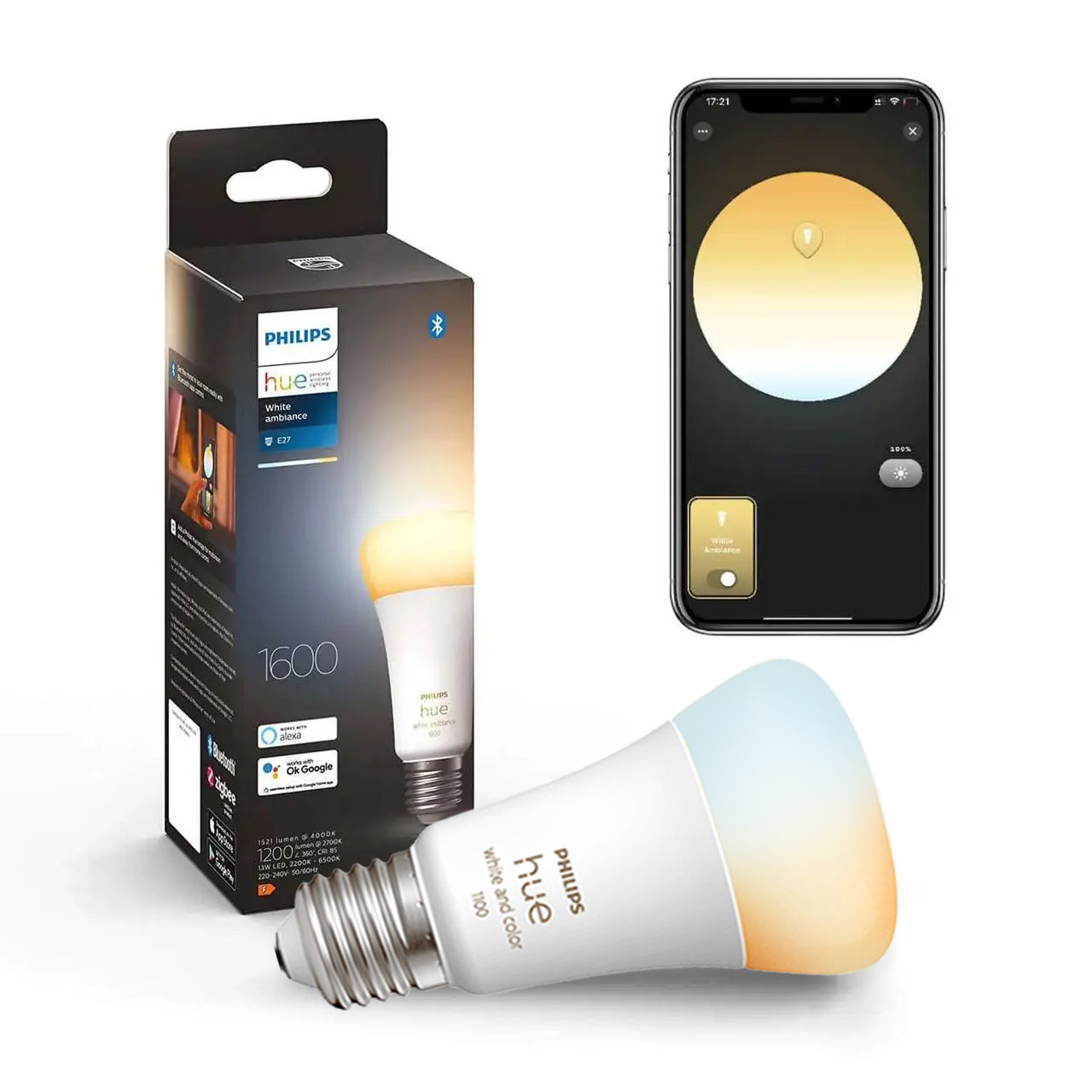 Розумна LED лампочка Philips Hue E27 White Ambiance 1600лм 100Вт 13W ZigBee, Bluetooth, Apple HomeKit, фото 1