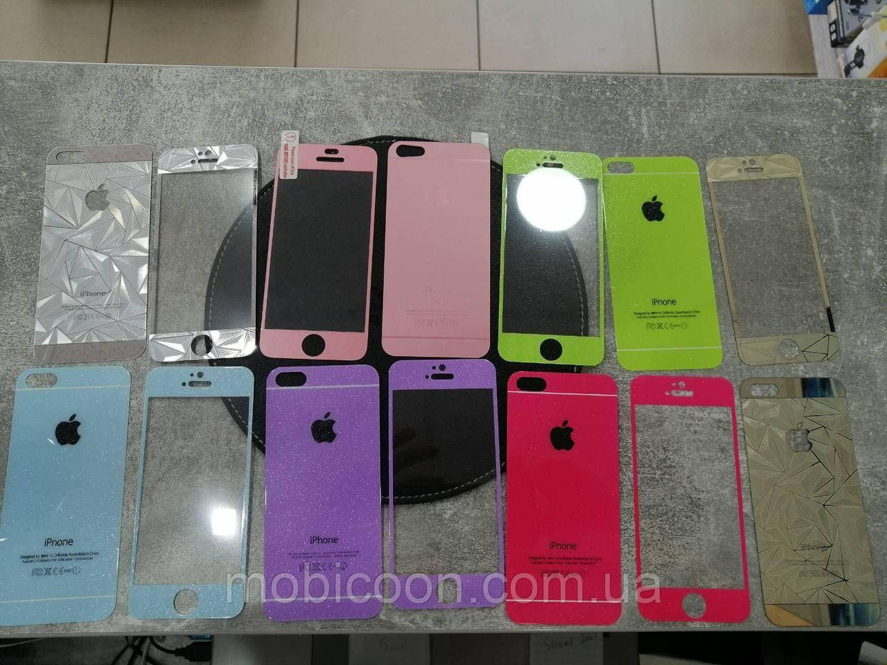 Захисне скло ProGlass (2 in 1) 0,26 mm 2,5 D для iPhone 5/5s Black Mirror переднє + заднє, фото 1