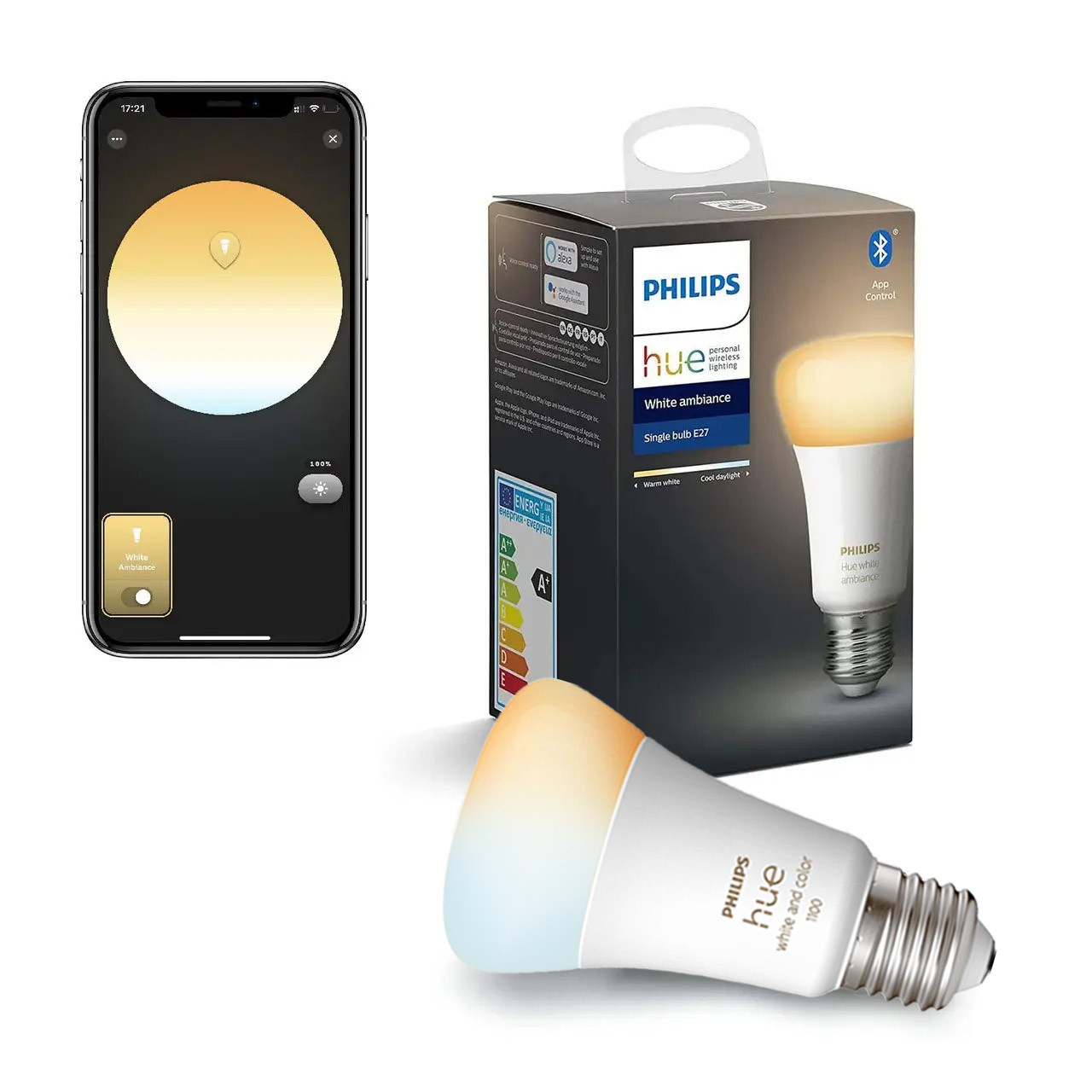 Розумна LED лампочка Philips Hue E27 White Ambiance 800лм 60Вт 8.5W, ZigBee, Bluetooth, Apple HomeKit