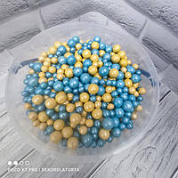 Посипання цукрові кульки мікс коктейль блакитно-жовті 0,5 кг
